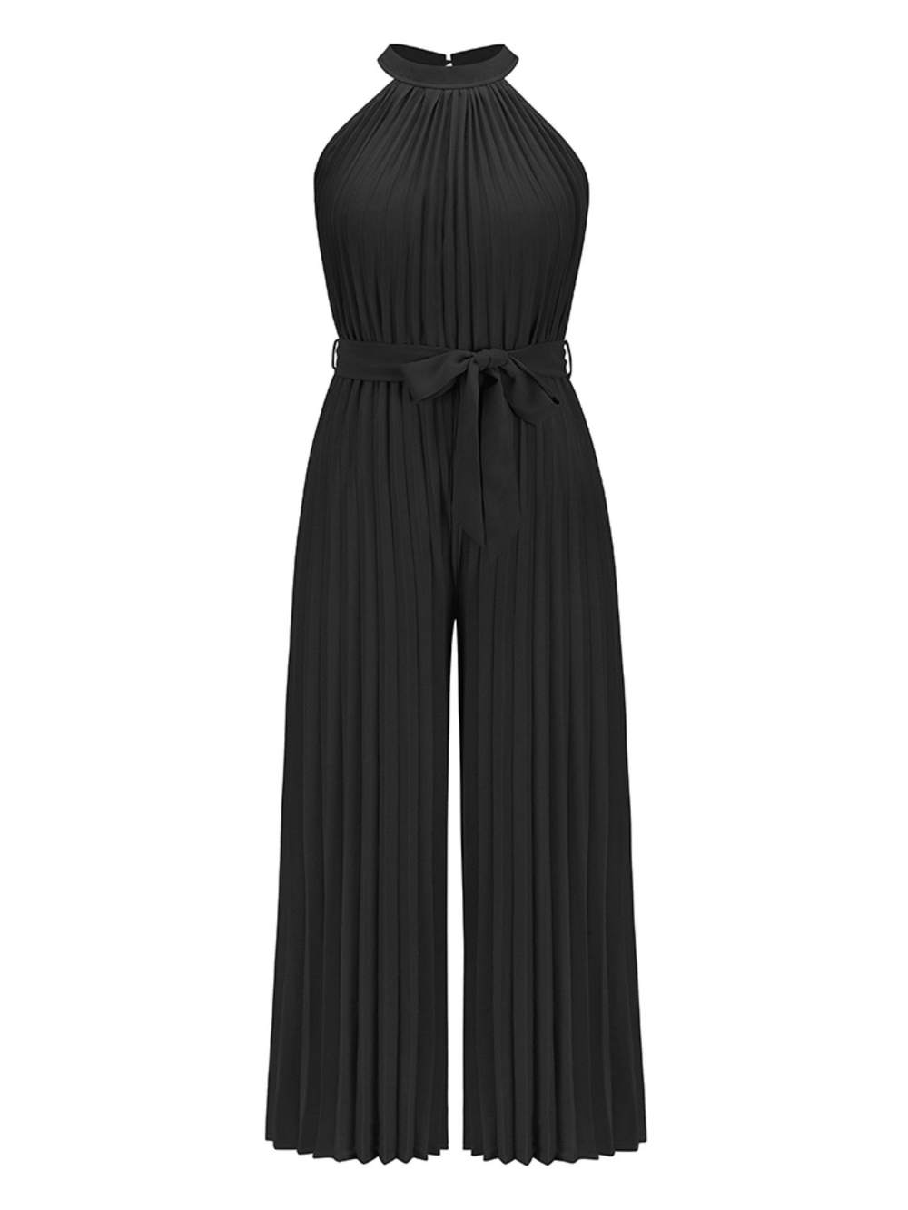 Pleated Halter Wide-Leg Jumpsuit — Black - Picture 3 of 6
